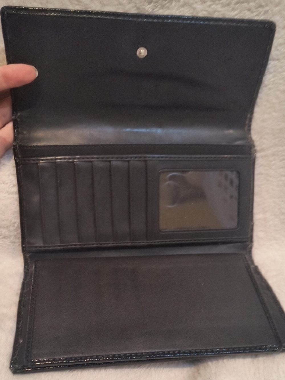 Coach Black Leather Patent Leather Trifold Checkbook Wallet - Picture 11 of 12